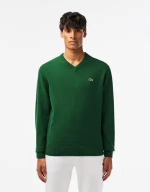 Lacoste Pull à col V en laine unie