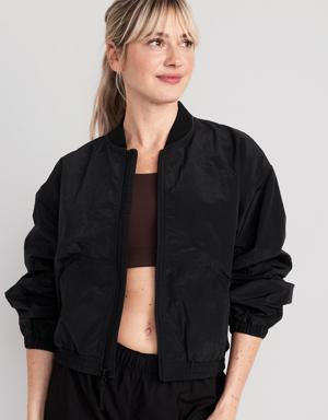 Lightweight Cropped Nylon Jacket for Women black