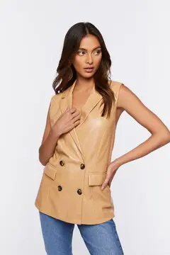 Forever 21 Forever 21 Faux Leather Double Breasted Vest Tan. 2