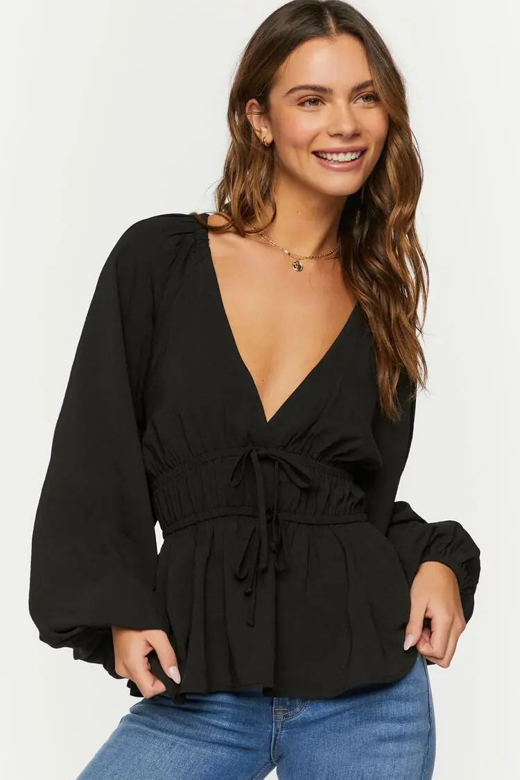 Forever 21 Forever 21 Surplice Peasant Sleeve Top Black. 1