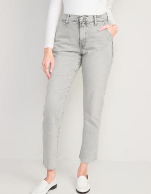 Curvy Extra High-Waisted Sky-Hi Straight Pop-Color Cut-Off Workwear Jeans for Women gray