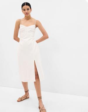 Linen-Blend Tie-Back Corset Midi Dress white