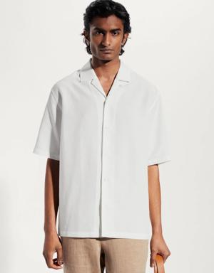 MAN/ Regular fit linen bowling shirt