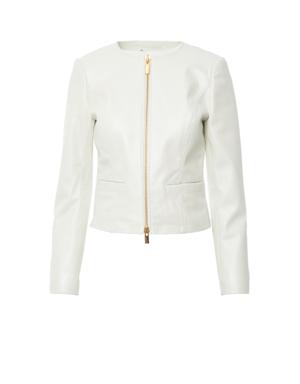 White Leather Jacket With Slits On The Back and Double Zipper Detail