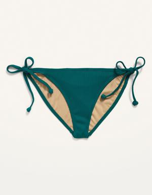Low-Rise Rib-Knit String Bikini Swim Bottoms for Women green