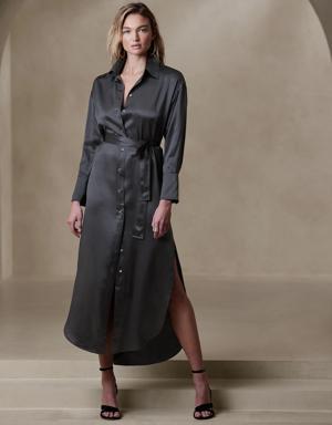 Muse Silk Maxi Shirtdress blue