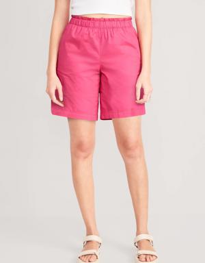High-Waisted Poplin Pull-On Shorts -- 5-inch inseam pink