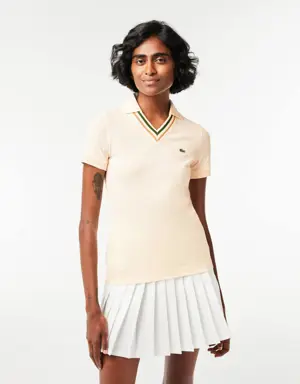 Lacoste Poloshirt aus Stretch-Piqué mit V-Ausschnitt