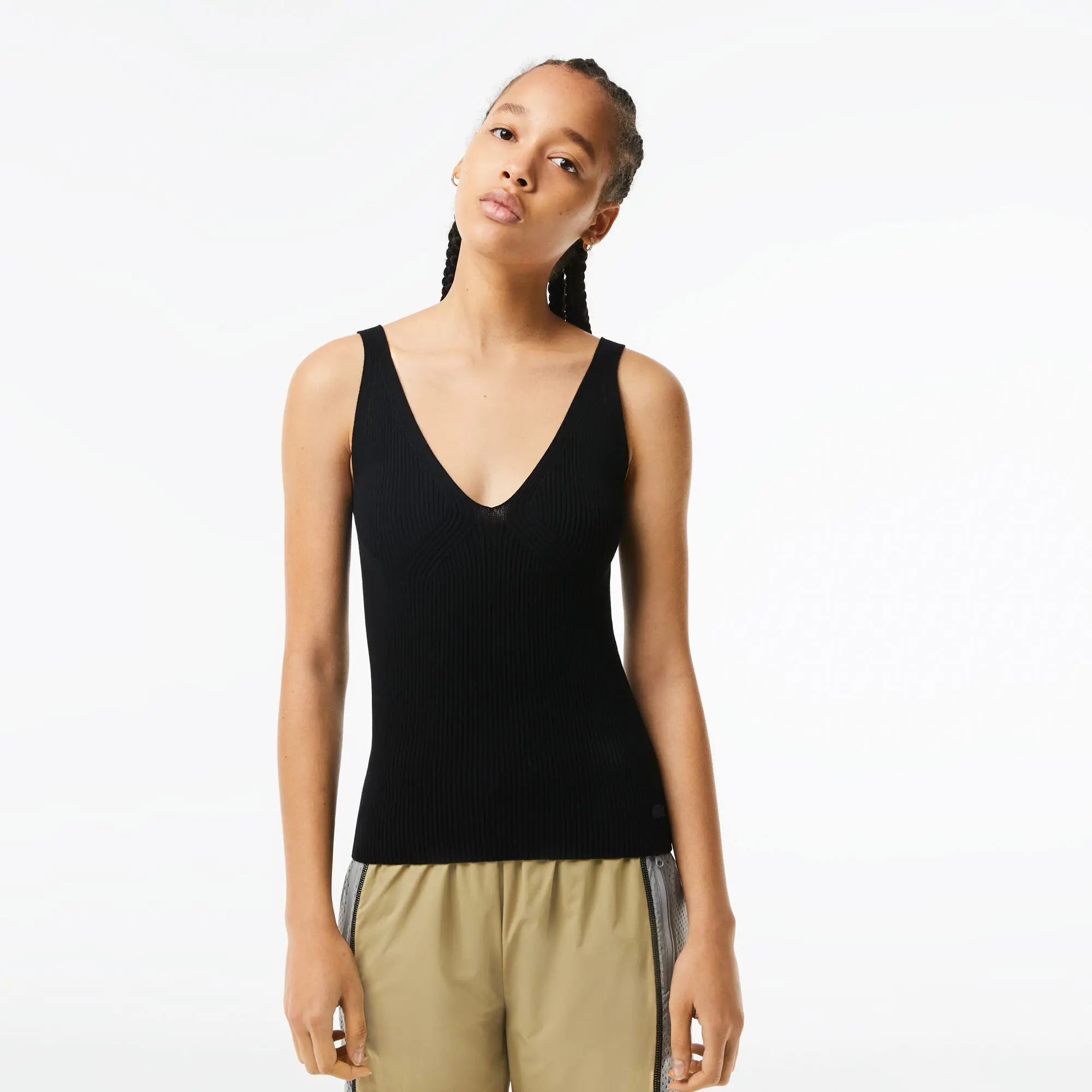 Lacoste Women's Lacoste Seamless Ribbed Knit Tank Top. 1