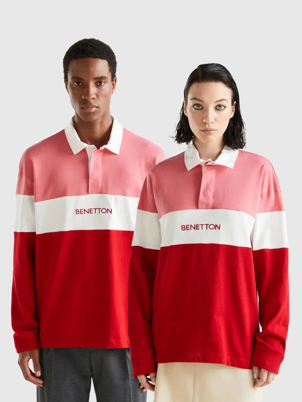 Benetton pink and red rugby style polo. 1