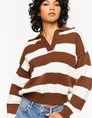 Forever 21 Striped Collared Sweater Brown/Cream