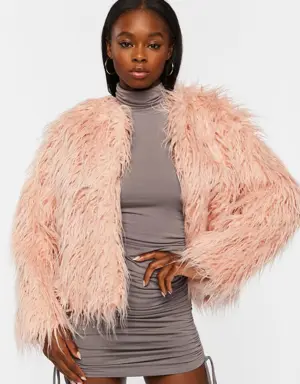 Forever 21 Faux Fur Open Front Coat Blush