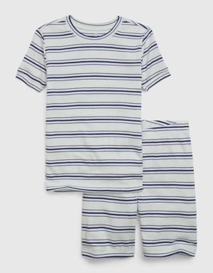 Kids 100% Organic Cotton Stripe PJ Shorts Set blue