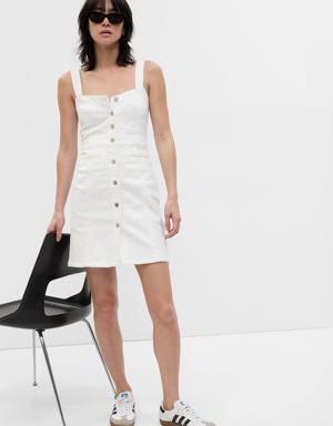 Button-Front Denim Mini Dress white