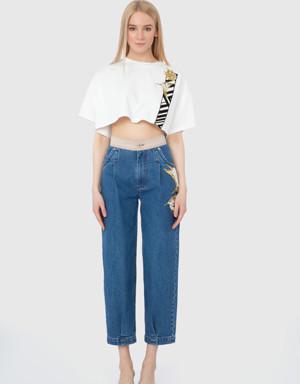 Embroidery And Embroidery Detailed Crop Ecru Top