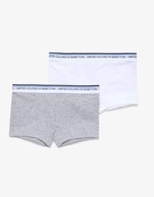 Two boxers with logoed elastic