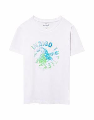 Indigo turtles Baskılı Beyaz Tişört