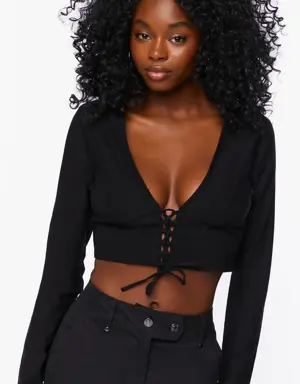 Forever 21 Lace Up Poplin Crop Top Black