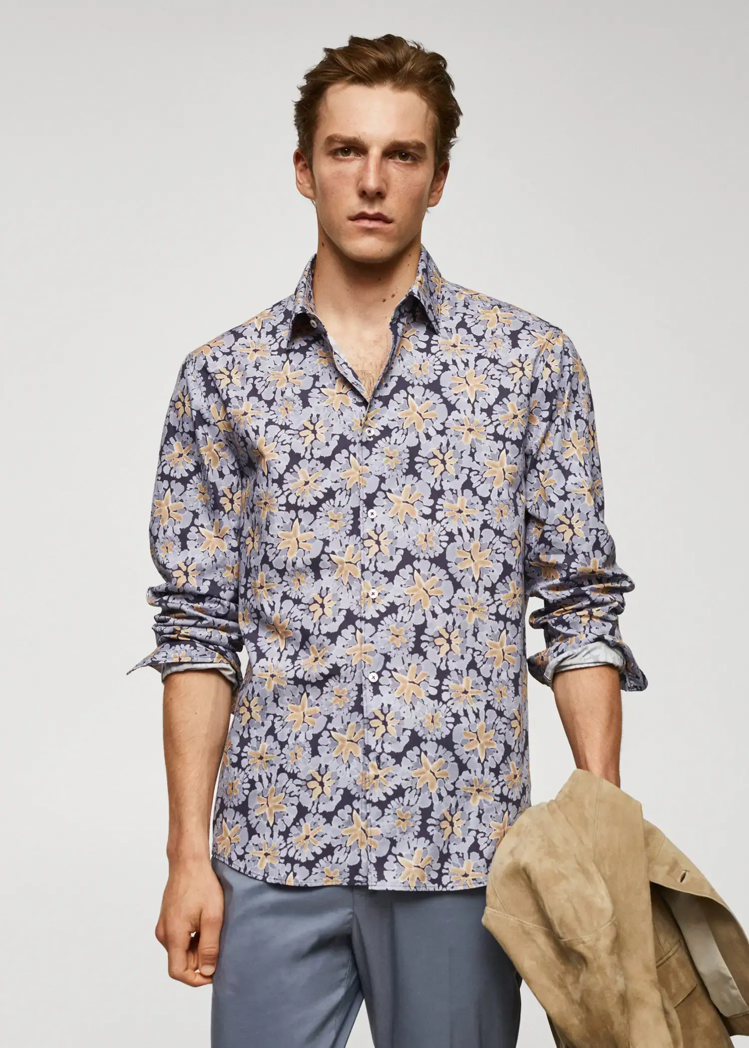 Mango 100% cotton regular-fit printed shirt. 1