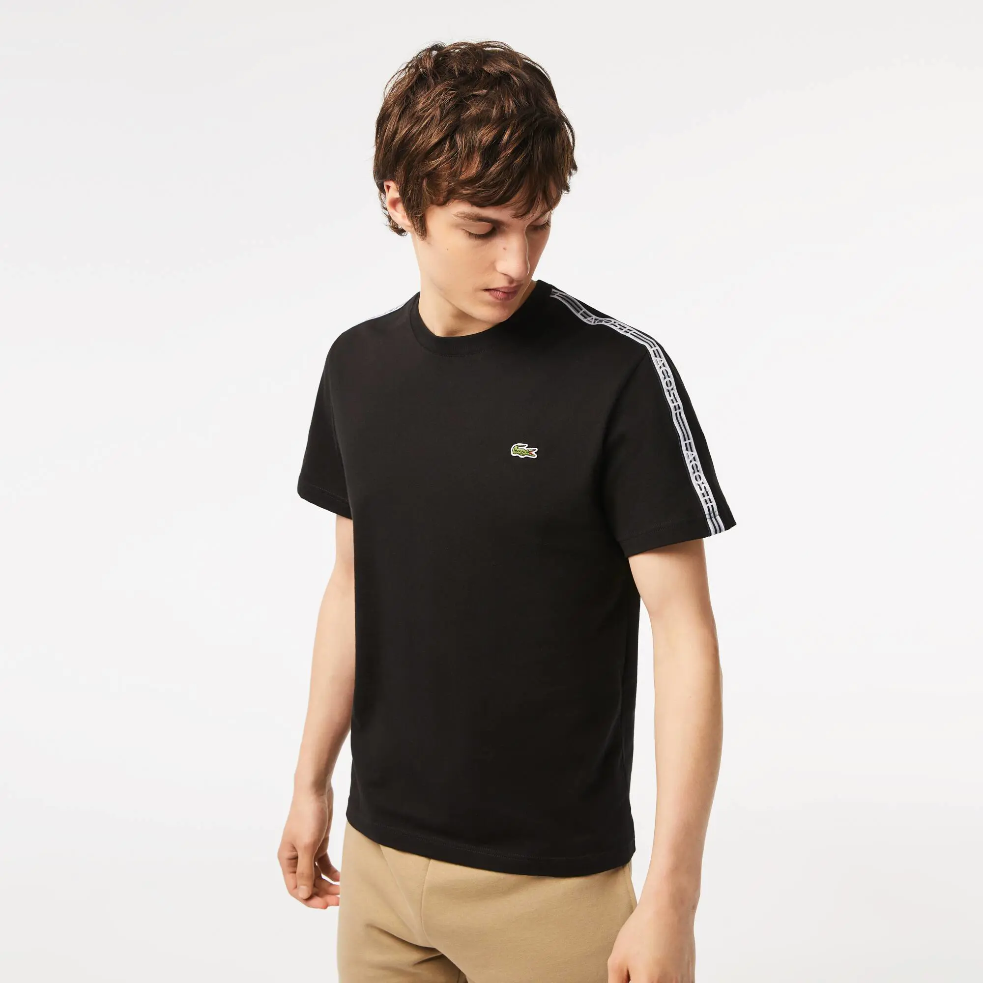 Lacoste Men’s Regular Fit Logo Stripe T-Shirt. 1