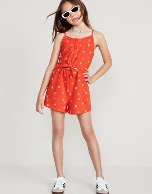 Old Navy Printed Tie-Front Keyhole Cami Romper for Girls red