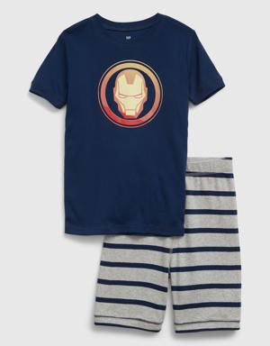 Kids &#124 Marvel 100% Organic Cotton Iron Man PJ Shorts Set blue
