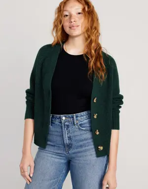 Shaker-Stitch Cardigan Sweater for Women green