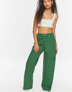 Forever 21 Mid Rise Denim Cargo Pants Avocado