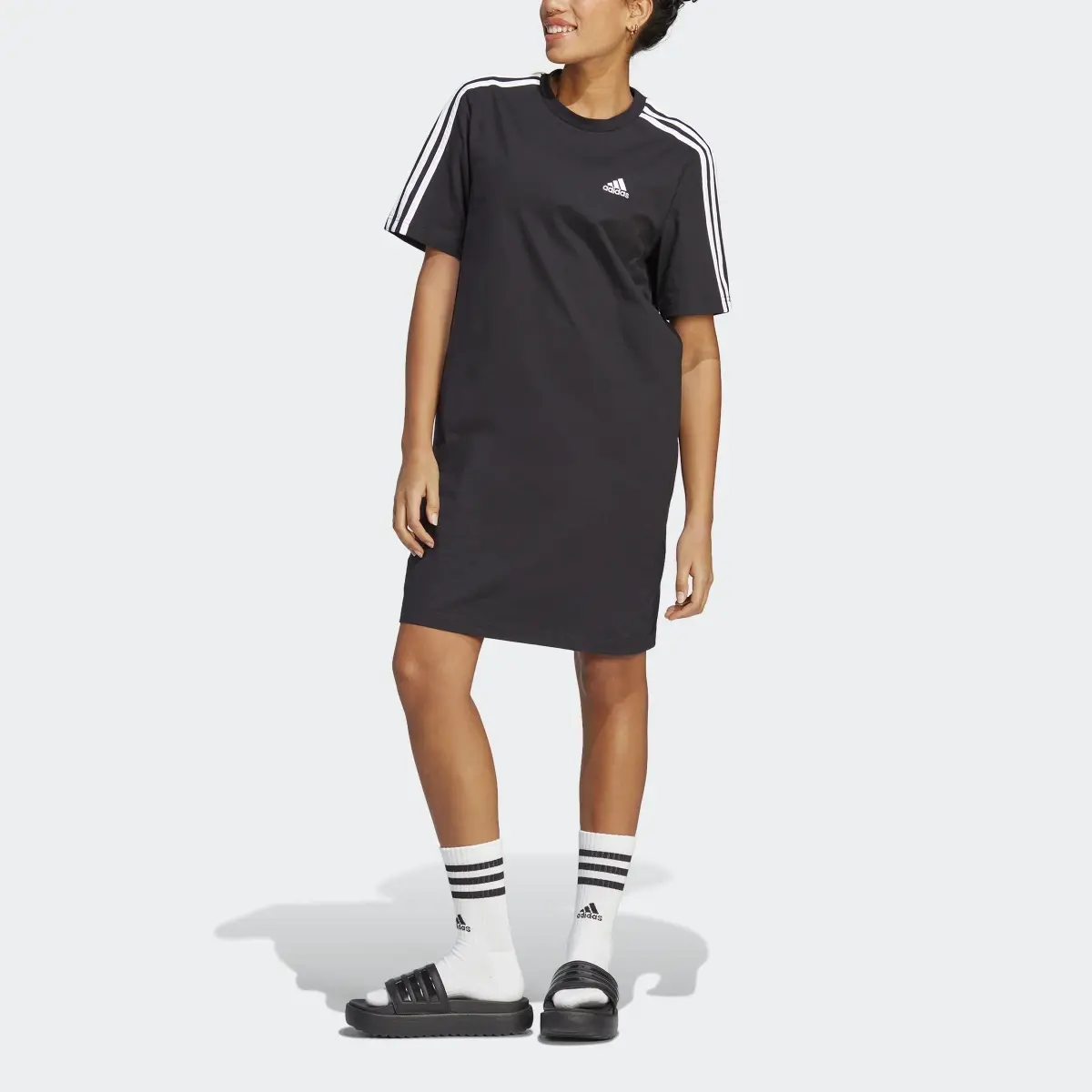 Adidas Essentials 3-Stripes Single Jersey Boyfriend Tee Dress. 1