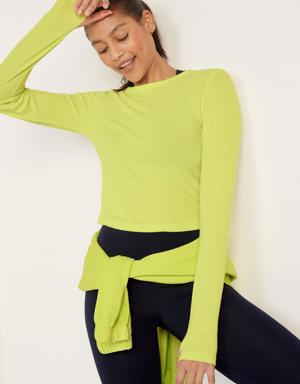UltraLite Long-Sleeve Crew-Neck Ribbed Cropped Top for Women yellow