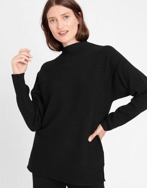 Petite Ribbed Funnel-Neck Sweater black