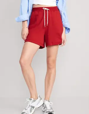 Extra High-Waisted Vintage Sweat Shorts for Women -- 5-inch inseam red
