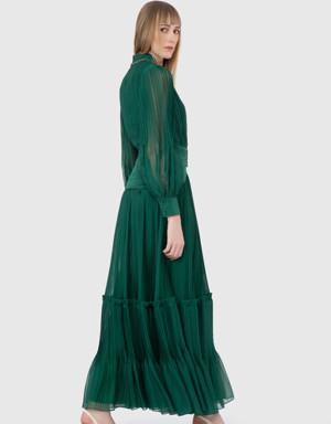 Layered Ruffle Detailed Green Dress