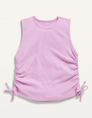 Rib-Knit High-Neck Cinch-Tie Tank Top for Girls purple