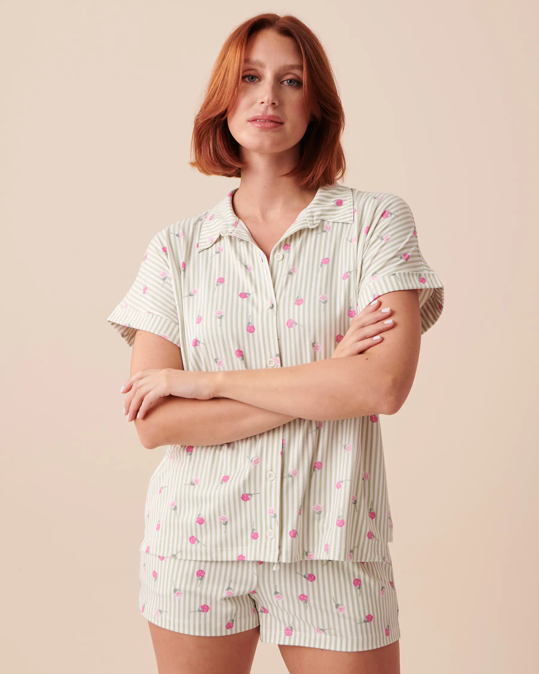 La Vie en Rose Ditsy Floral Stripes Super Soft Short Sleeve Shirt. 3