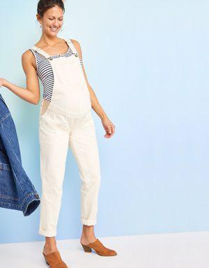 Maternity Ecru-Wash Side-Panel Workwear Overalls beige