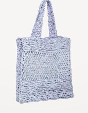 Straw-Paper Crochet Tote Bag for Women blue
