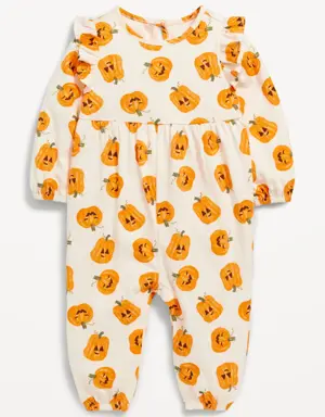 Old Navy Printed Long-Sleeve Ruffle-Trim Jumpsuit for Baby orange