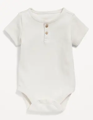 Unisex Short-Sleeve Thermal-Knit Henley Bodysuit for Baby white