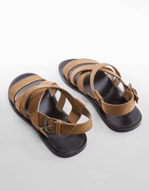 Split suede sandal with straps