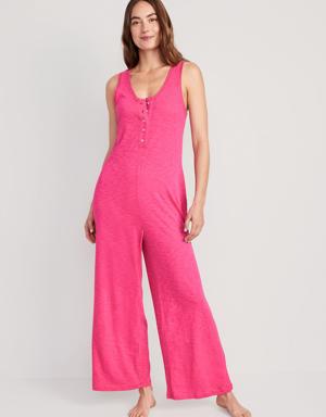 Sunday Sleep Sleeveless Slub-Knit Henley Jumpsuit for Women multi