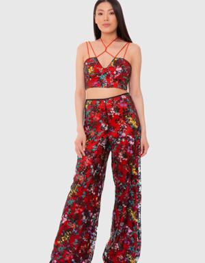 Colorful Palazzo Trousers With Sequin Embroidery