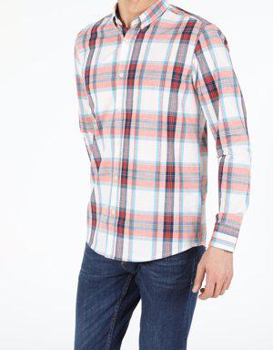 Turuncu Regular Fit Shirt Neck Erkek Uzun Kol Gömlek