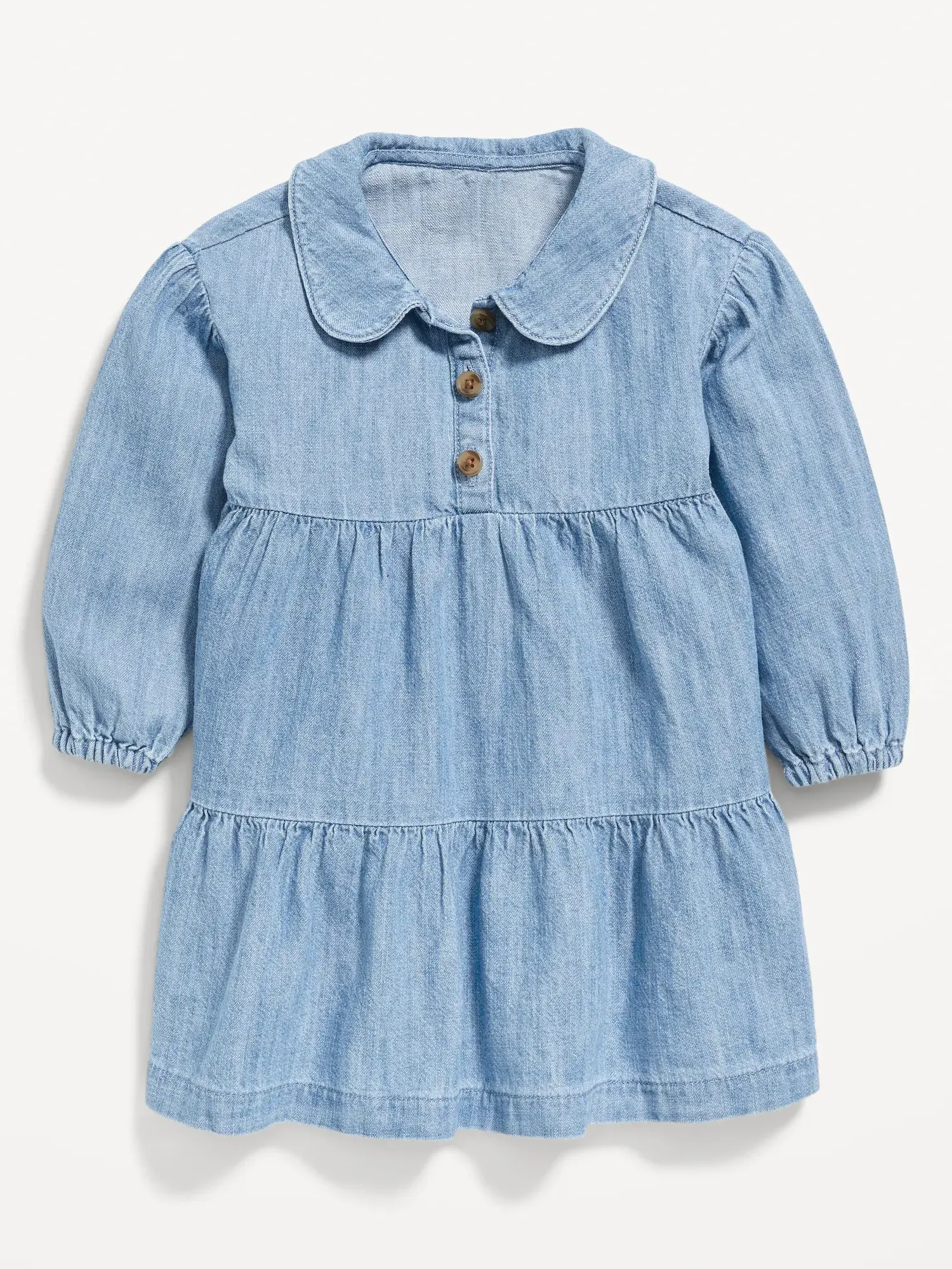 Old Navy Long-Sleeve Chambray Collared Tiered Dress for Baby blue. 1