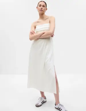 Linen-Blend Midi Dress white