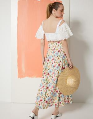 Flared Long Skirt with Pleated Detailed Pattern
