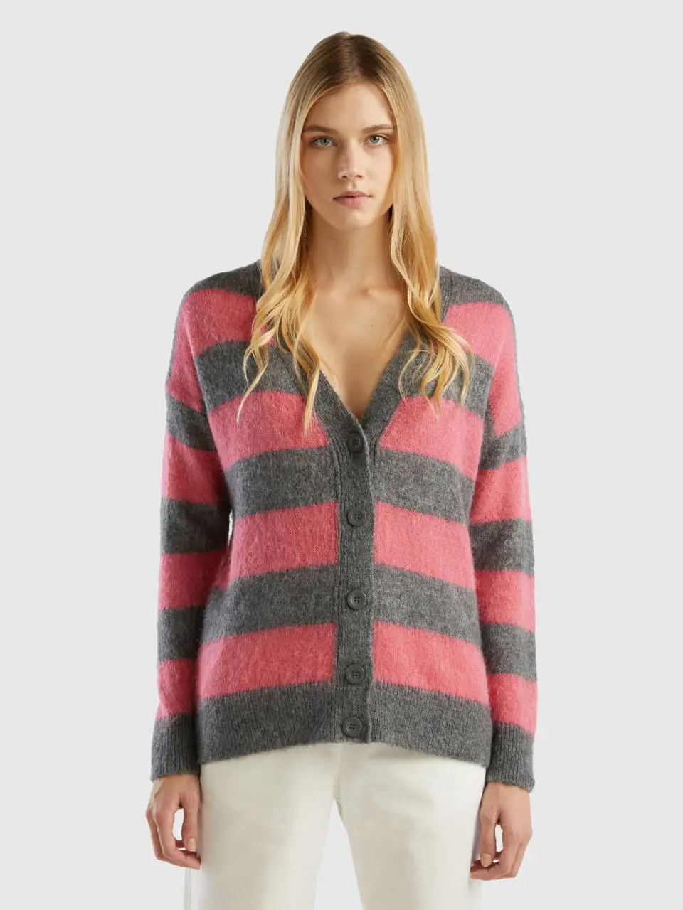 Benetton striped cardigan in alpaca blend. 1