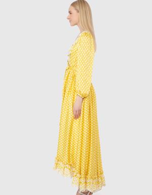 Crochet Lace Embroidered Polka Dot Yellow Dress