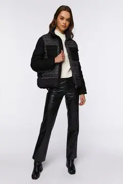 Forever 21 Forever 21 Tweed Puffer Jacket Black/Cream. 2