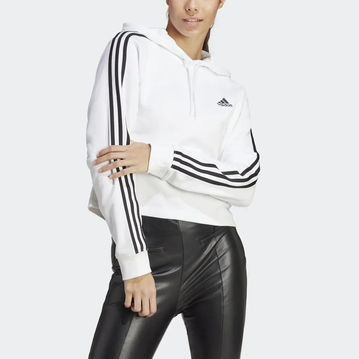 Adidas Essentials 3-Stripes French Terry Crop Hoodie. 1